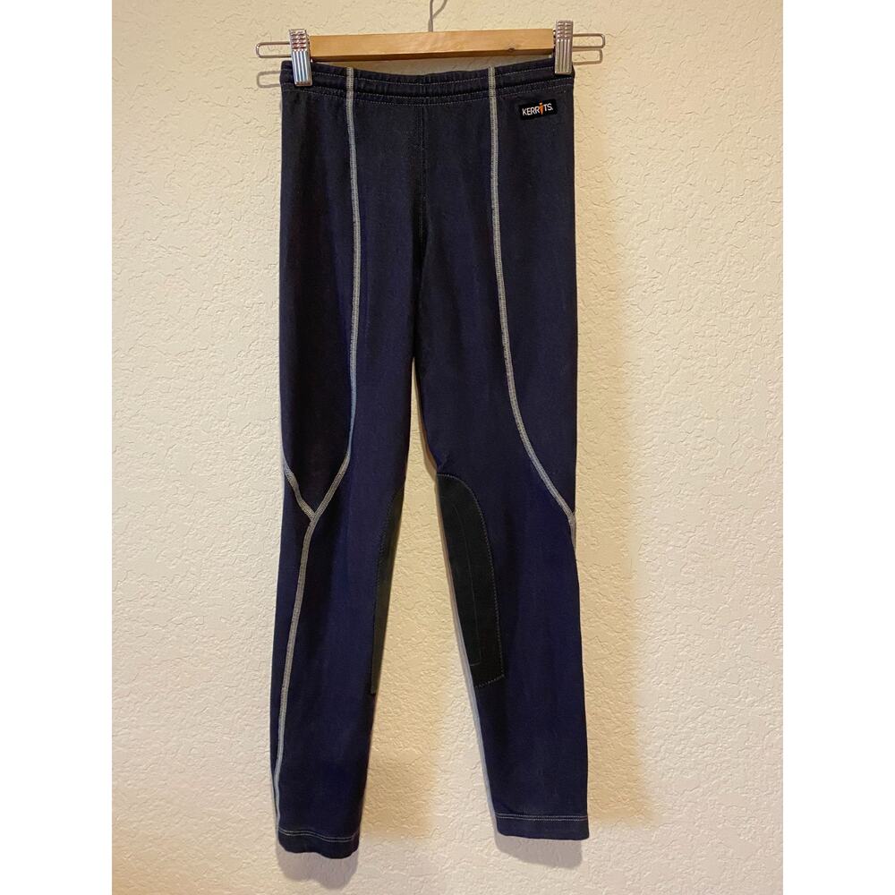 Kerrits Riding Pants Kids Youth Sz Large Equestrain Breeches Blue Knee‎ Patches